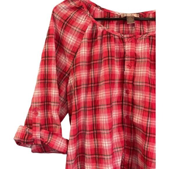 White Stag Red Plaid Button-Up Blouse Size L/G - Picture 5 of 10